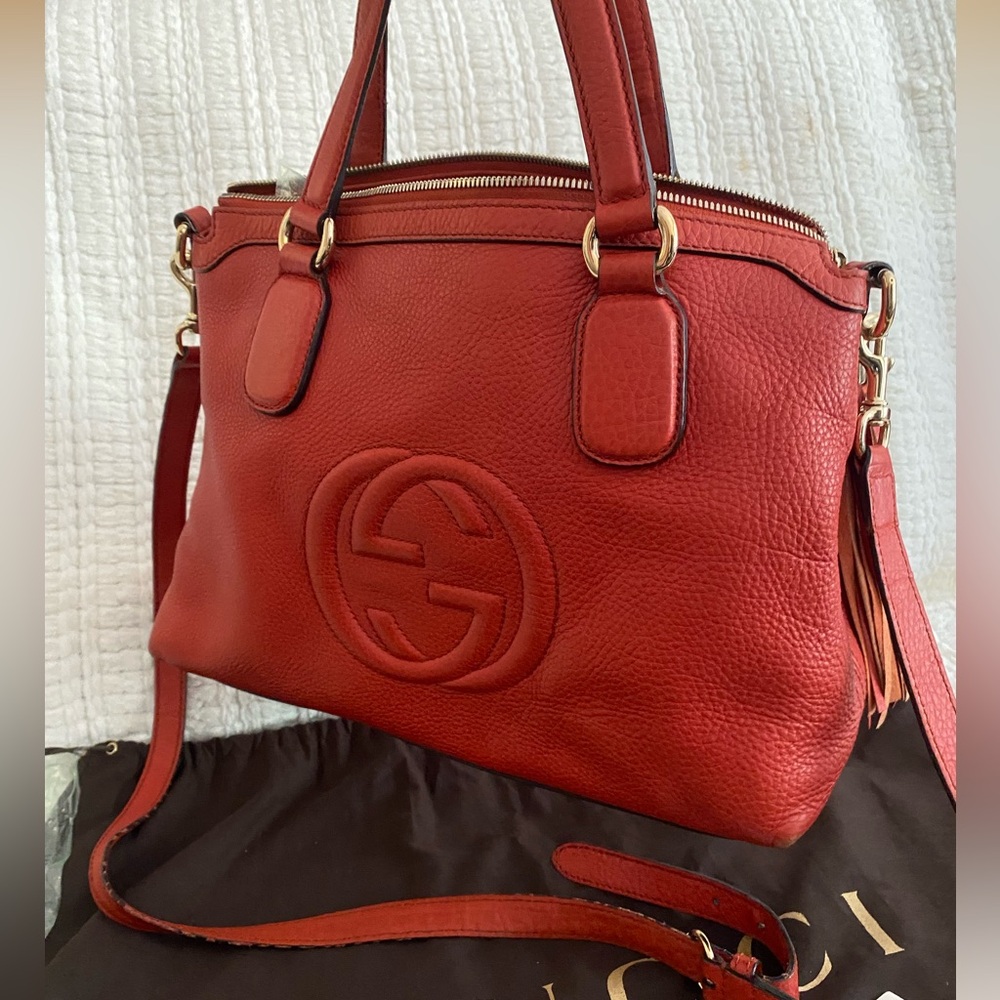Gucci Soho Disco Crossbody Satchel Bag Red Leather Gold - Picture 16 of 16